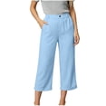 thumbnail image 6 of Womens Cotton Linen Wide Leg Pants Casual Zipper Front Summer Cropped Trousers Dressy Pants with Pockets Green L(L), 6 of 9