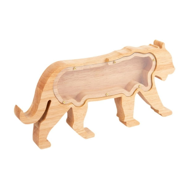 Alcancía de madera con forma de animal, reutilizable, para niños pequeños, para dormitorio tigre