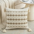 thumbnail image 2 of Fancy Homi Set of 2 Tan Neutral Decorative Throw Pillow Cover 18x18 inch for Couch Bed Sofa, Aesthetic Organic Farmhouse Boho Home Decor, Soft Cotton Accent Macrame Taupe Cushion Case with Tassels, 2 of 7