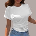 thumbnail image 6 of Ticikt Women's Ruched Crop T-Shirt, Casual Solid Color Short Sleeve Crew Neck Top,White,XL, 6 of 6