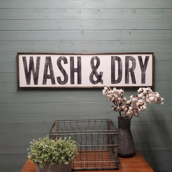 Cskhip Laundry Room Sign, Wash and Dry Sign, Laundry Room Decor, Farmhouse Laundry Sign, Wood Laundry Sign, Kitchen Wall Decor, Rustic Wood Sign 6x16 inch