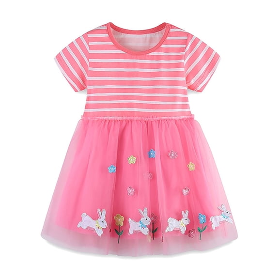 ATAIKU 2-7T Toddler Girls Short Sleeve Striped Princess Dress Baby Tulle Tutu Sundress - Blue Butterfly