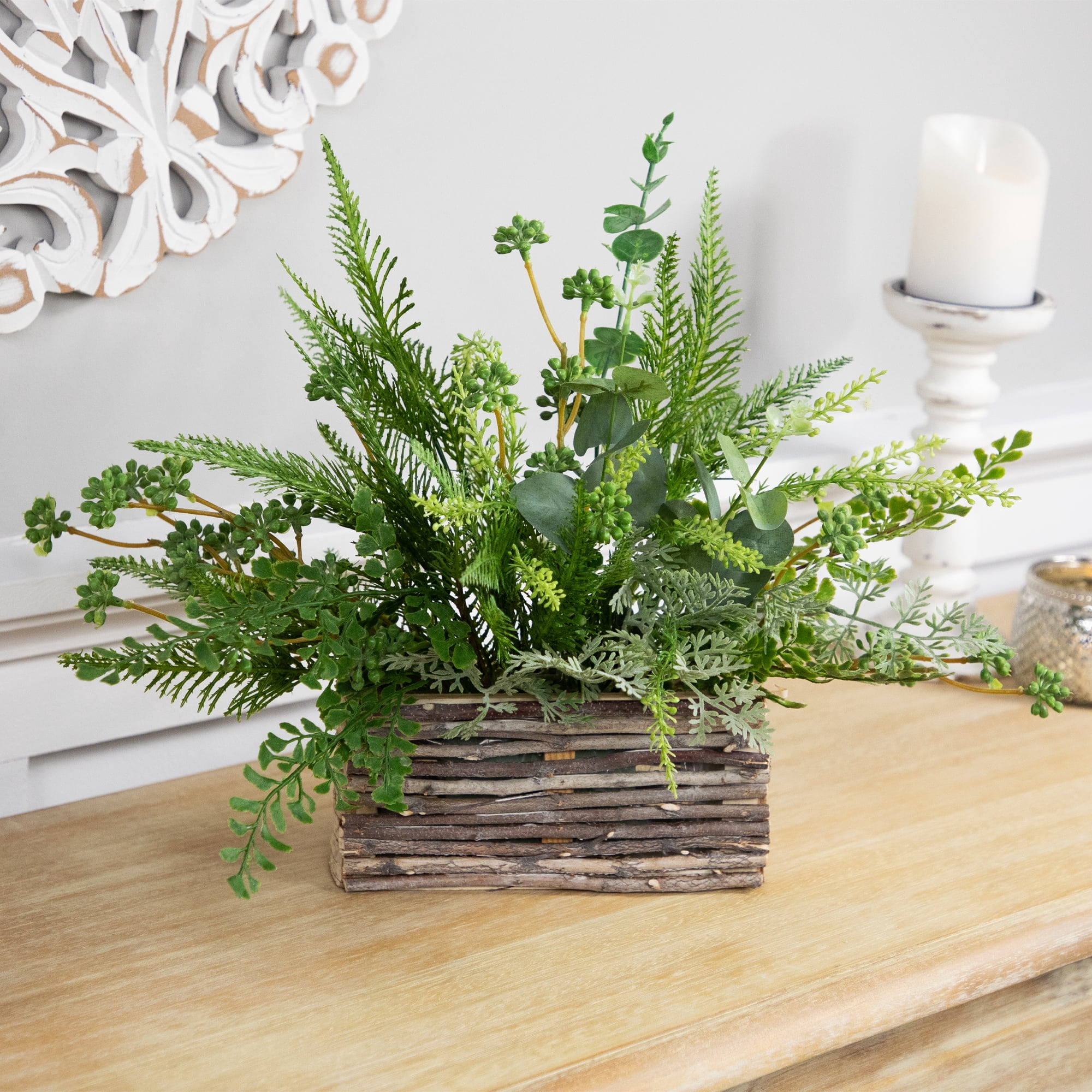 Northlight Wooden Log and Twig Flower Box Planters - 11.75" - Set of 2