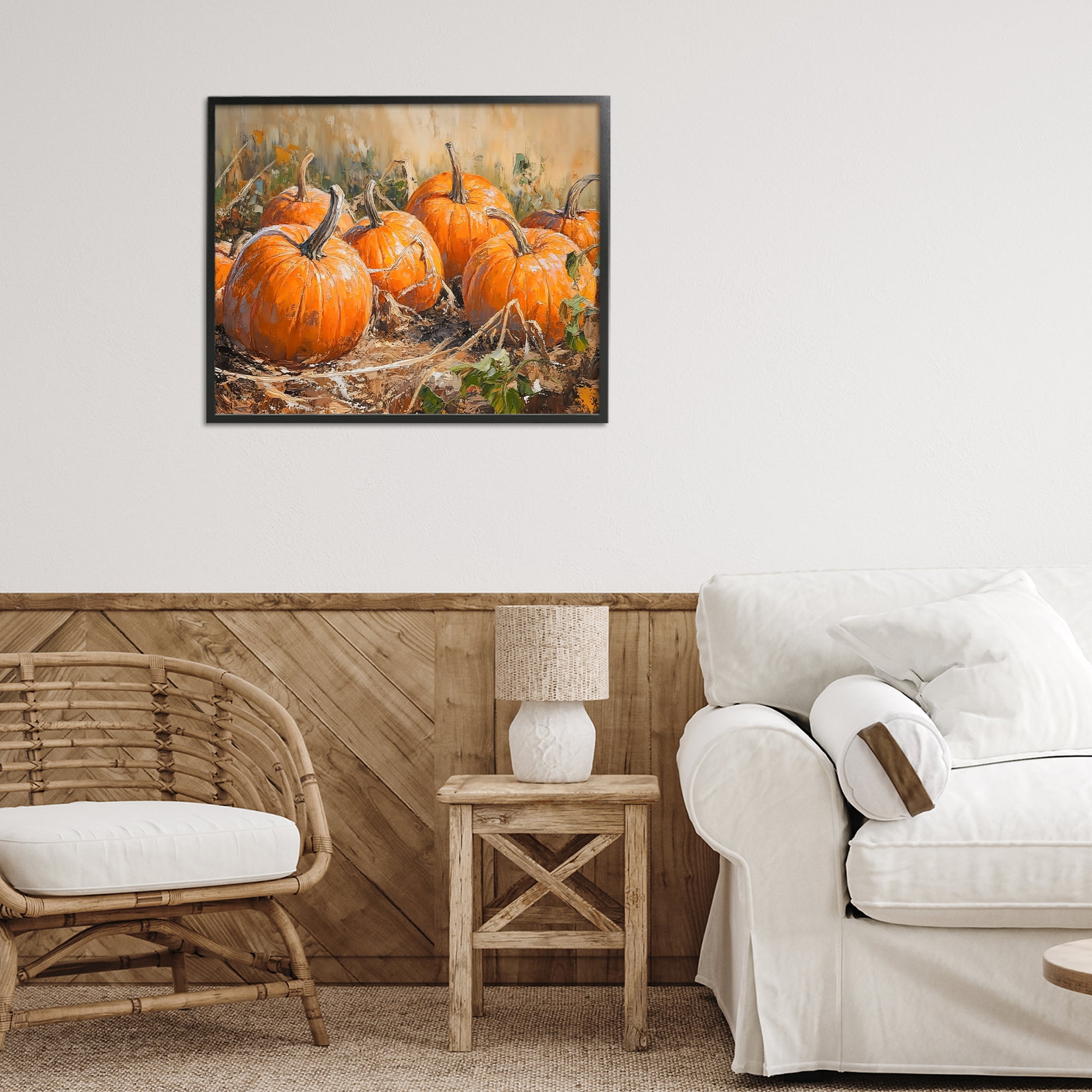 Stupell Industries Pumpkin Patch Autumn Harvest Scene Black Framed Giclee Art, design by Nini Art