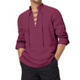 thumbnail image 2 of Men's Long Sleeve Stand Collar Cotton Henley Shirt Hippie Casual Beach Wear for Spring Fall Bohemian Style,Wine,2XL, 2 of 8