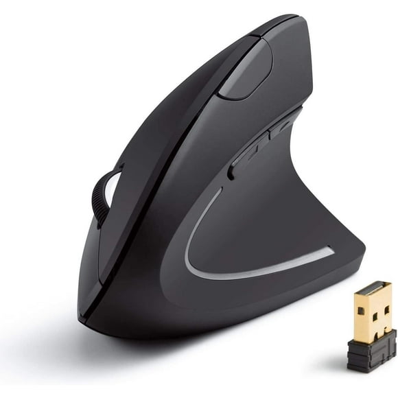 2.4G Wireless Vertical Ergonomic Optical Mouse, 800 / 1200 /1600 Dpi, 5 Buttons For Laptop, Desktop, Pc, Macbook - Black