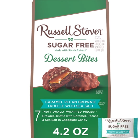 RUSSELL STOVER Sugar Free Dessert Bites Caramel Pecan Brownie Truffle Chocolate Candy, 4.2 oz.