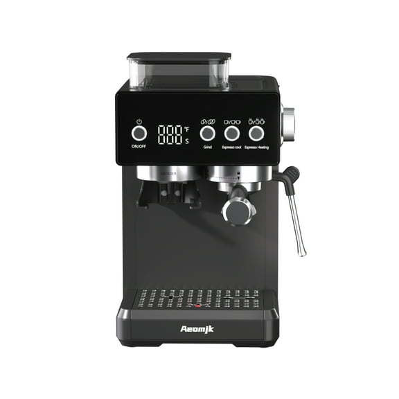 AEOMJK Grinding All-in-One Semi-Automatic Coffee Machine, Temperature Display, Time Display, Froth Milk with Steam Stick, Easy Operation Espresso Machine, Can Make Espresso, Latte, Cappuccino