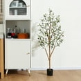 thumbnail image 4 of DR.Planzen 4 ft Artificial Olive Plants with Realistic Leaves and Natural Trunk, Silk Fake Olive Tree in Black Plastic Pot, Faux Olive Tree for Office Home, 4 of 9