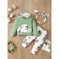 thumbnail image 3 of OLLUISNEO Infant Baby Girls Pants Outfits 12 Months Winter Pants Outfits 18 Months Floral Print Pocket Long Sleeve Hooded Top Elastic Pants Headband 3 PCS Set Light Green, 3 of 7