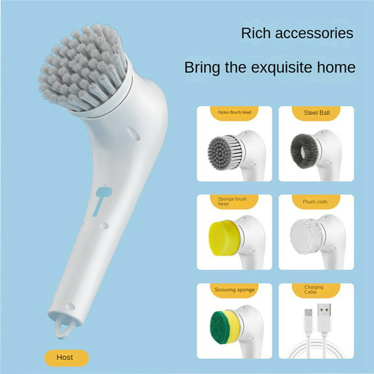 Electric Dish Washer Cleaning Brush 5-in-1 Handheld Wireless USB Charge 