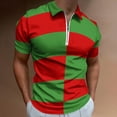 thumbnail image 2 of Red And Green Pattern Men Zipper T-shirt Summer Casual Short Sleeve T-shirt Top, 2 of 7