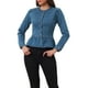 thumbnail image 1 of Chaquetas de mezclilla para mujer INSPIRE CHIC, con botones, dobladillo peplum, mangas largas, chaquetas de mezclilla cortas, azul mezclilla, talla M, 1 of 6