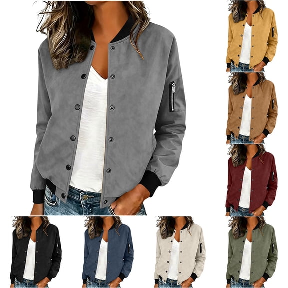 Enjoytime Jacket for Women Patchwork Zip Up Long Sleeve Jackets Lightweight Trendy Work Casual Outerwear