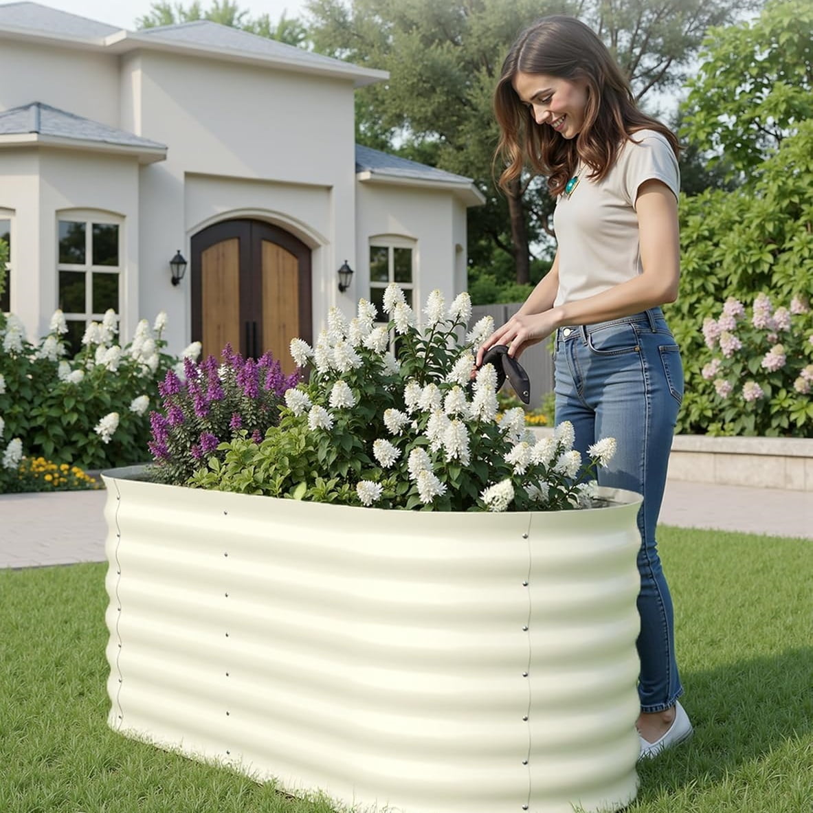 WildBreak Raised Garden Bed, Galvanized Planter Box, 4 x 2 x 2 ft, Beige