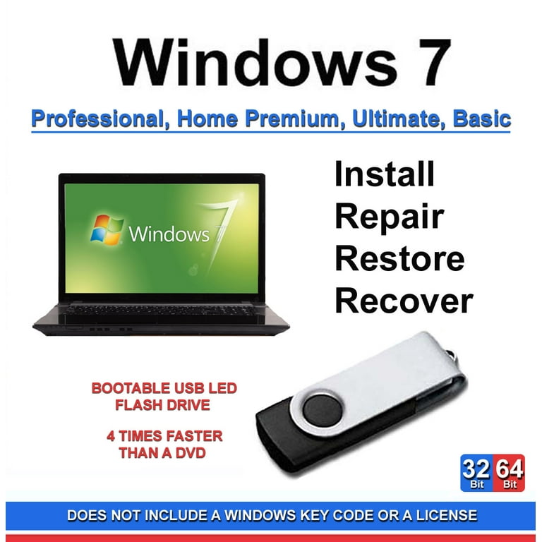 Min ressource Grisling Windows 7 All Versions 32/64 Bit Install Repair Recover Restore USB Flash  Drive For Legacy Bios Plus Drivers - Walmart.com