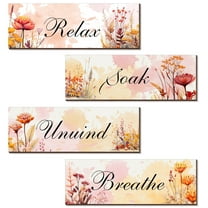 4 Pieces Bathroom Pictures Wall Decor Relax Soak Unwind Breathe Wall Art Wooden Bathroom Hanging Signs Rustic Vintage Farmhouse Bathroom Wall Decor For Home Laundry Room（Warm Color）