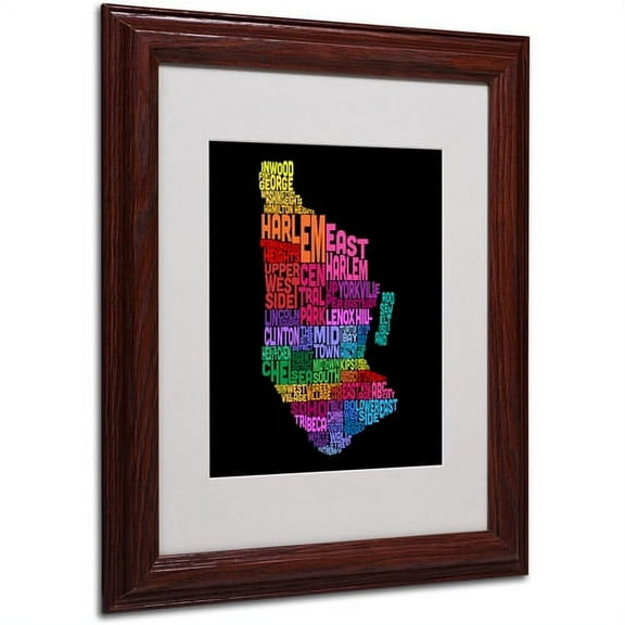 Trademark Fine Art "Manhattan Text Map 2" Matted Framed Art by Michael Tompsett