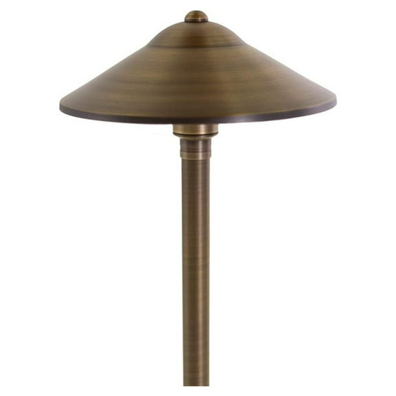 Max Spread 12V Cast Brass Light (25" Tall, 9" Shade) with 3W 2700K Warm White G4 LED Bulb for Low age Landscape Lighting on Outdoor Pathway, Walkway, Garden, Driveway or Patio