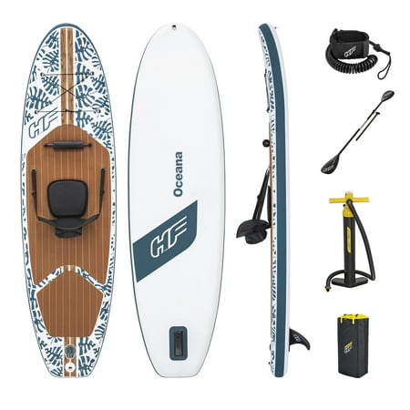 Hydro-Force Oceana 10 Ft. Inflatable Convertible Stand-up Paddle Board, Sit-on Kayak, Wood and Palm Print