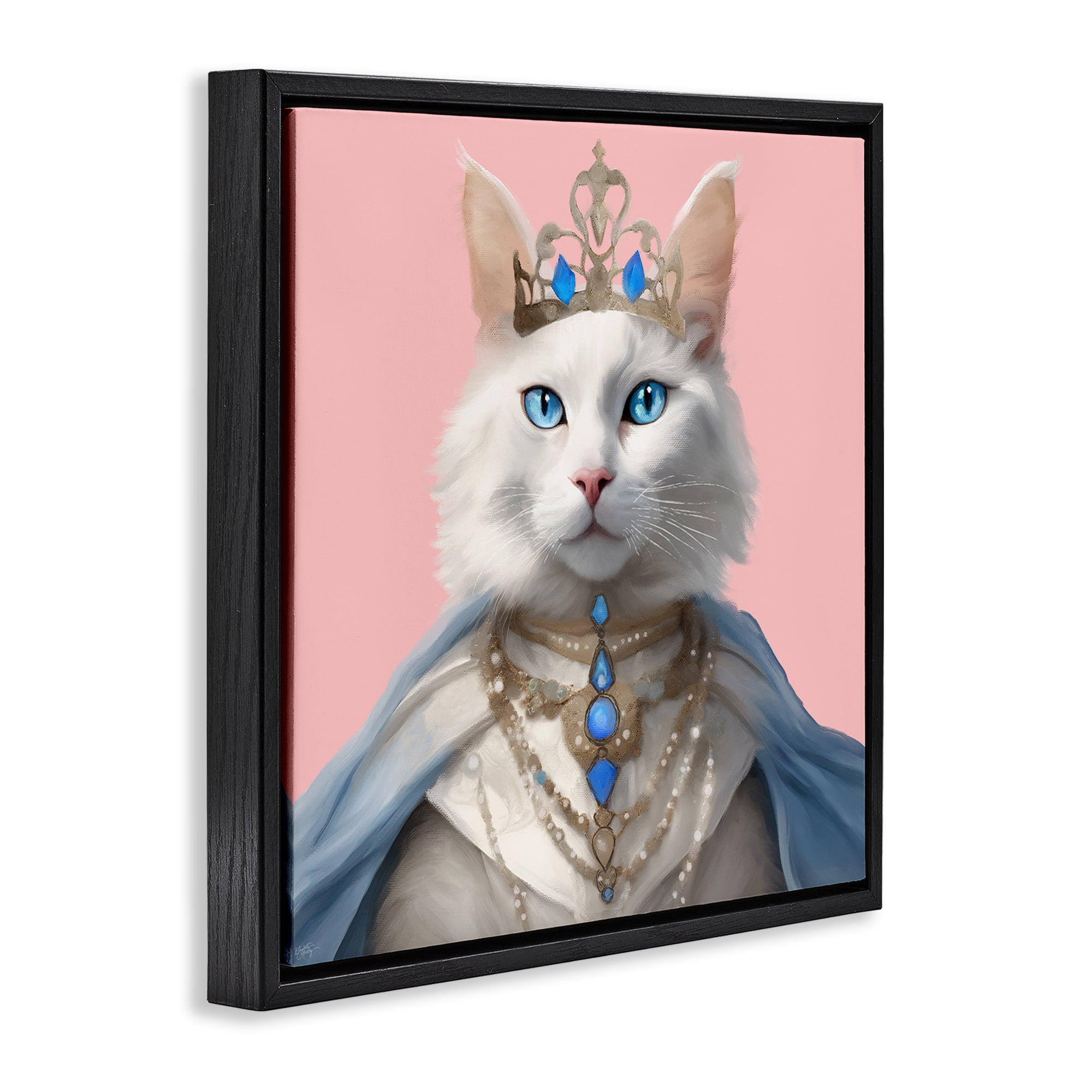 Stupell Industries Feline Princess with Crown Novelty & Humor Painting Black Floater Framed Canvas Art Print Wall Art, 25 x 25