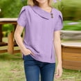 thumbnail image 4 of lcziwo Shirts for Girls Summer Cute Lace Eyelet V Neck Tshirts Solid Casual Petal Short Sleeve Tees Going Out Tops Purple Mens Gifts, 4 of 9