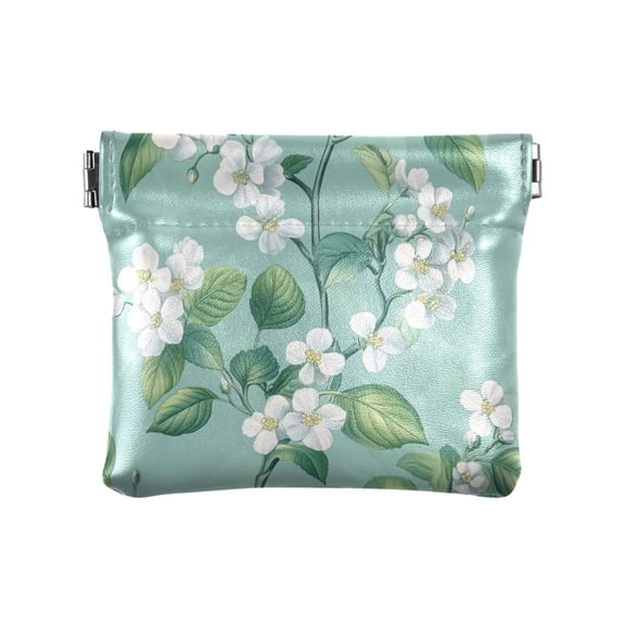 Leather Coin Wallet 4.33x3.74 Inch Portable Coin Wallet Coin Wallet Paper Wallet Card Wallet Storage Wallet Stylish and Sophisticated Beautiful White Flowers