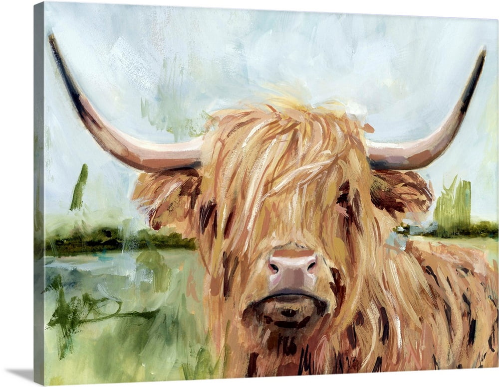 Long Haired Scottish Cow with White Flower Picture Farmhouse Kitchen Decor Framed 12x16 Highland Cow Wall Art This Is Our Happy Place Inspirational Canvas Poster for Home