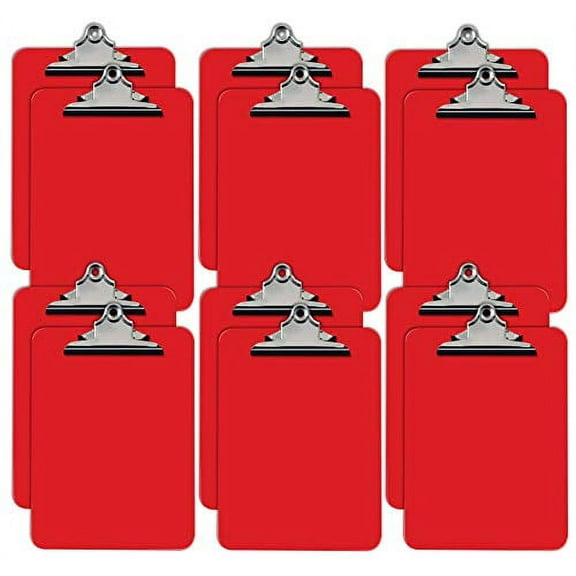 Red Plastic Clipboards, 12 Pack, Durable, 12.5 x 9 Inch, Standard Metal Clip, by Better Office Products, Red, Set of 12