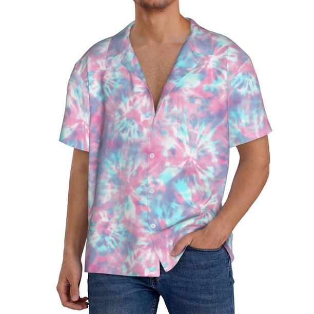 Fotbe Tie Dye Camisa Estampada de Manga Corta para Hombre, Casual de Verano, Estilo Playero, Sin Arrugas-4X-Large