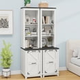 thumbnail image 3 of VEANERWOOD Farmhouse Bookcase with 2 Dawers, 69" Tall Bookshelf with 3-Tier Open Shelves, Wood Display Book Shelf Organizer with For Home Office, 3 of 7