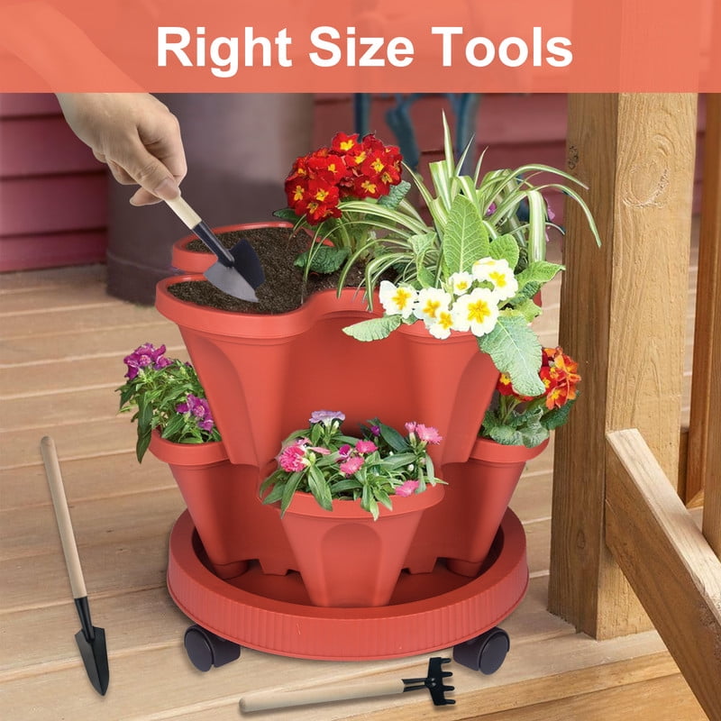 iHomeGarden Vertical Planter 5-Tier Stackable System - Indoor/Outdoor Garden Kit for Strawberries, Herbs, Vegetables (Beginner-Friendly Design), Red