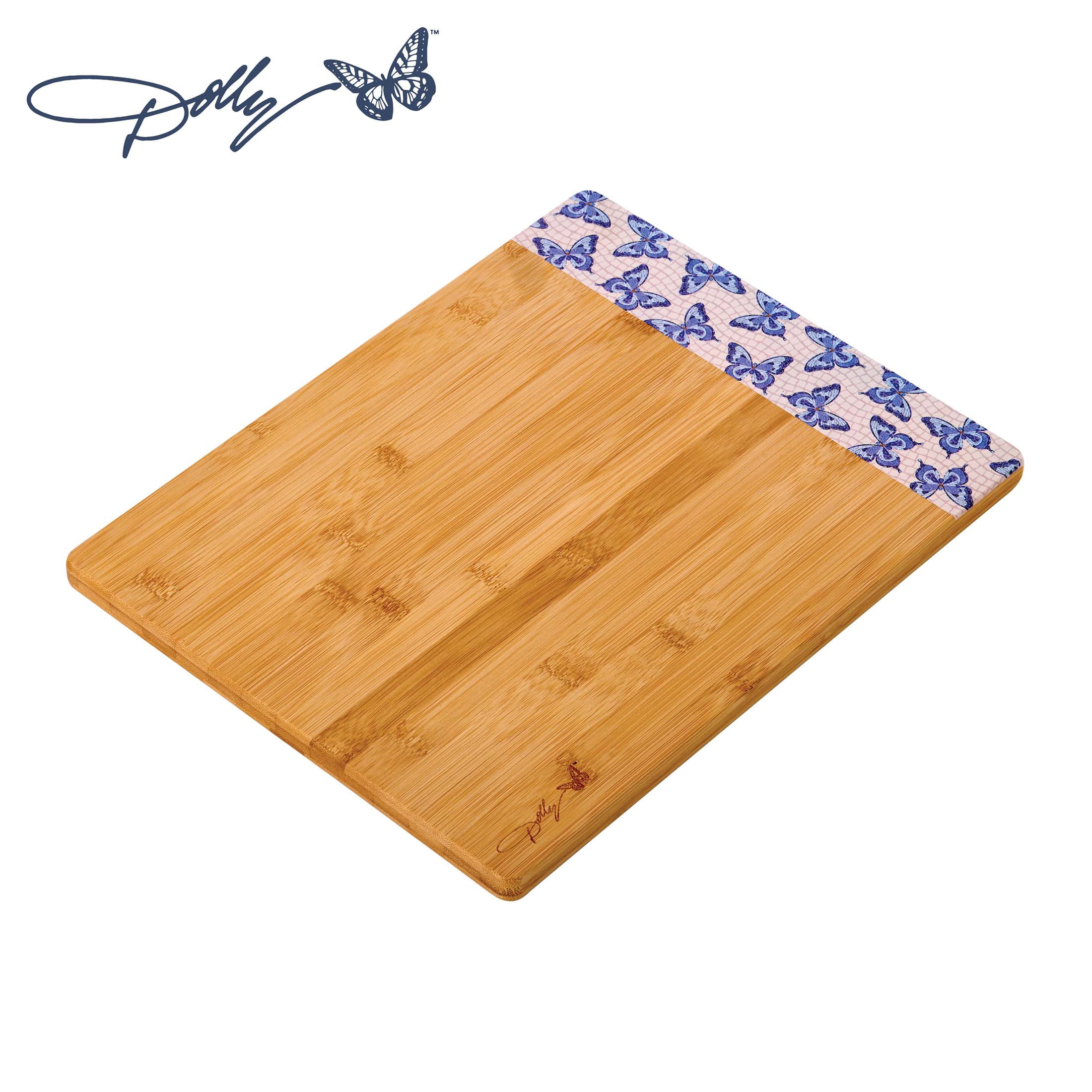 Dolly Parton Bamboo 11" x 14" Reversible Cutting Board with Blue Butterfly Print