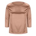 thumbnail image 6 of Womens Silk Satin Tops 3/4 Length Sleeve Shirts Round Neck Loose Casual Blouses Business Work Dressy Tshirts Outfits Khaki 2XL, 6 of 6