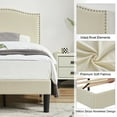 thumbnail image 4 of Javlergo Queen Size Platform Bed Frame, Upholstered Bed Frame with Adjustable Headboard, No Box Spring Needed, Wooden Slats Support, Mattress Foundation, Beige, 4 of 8