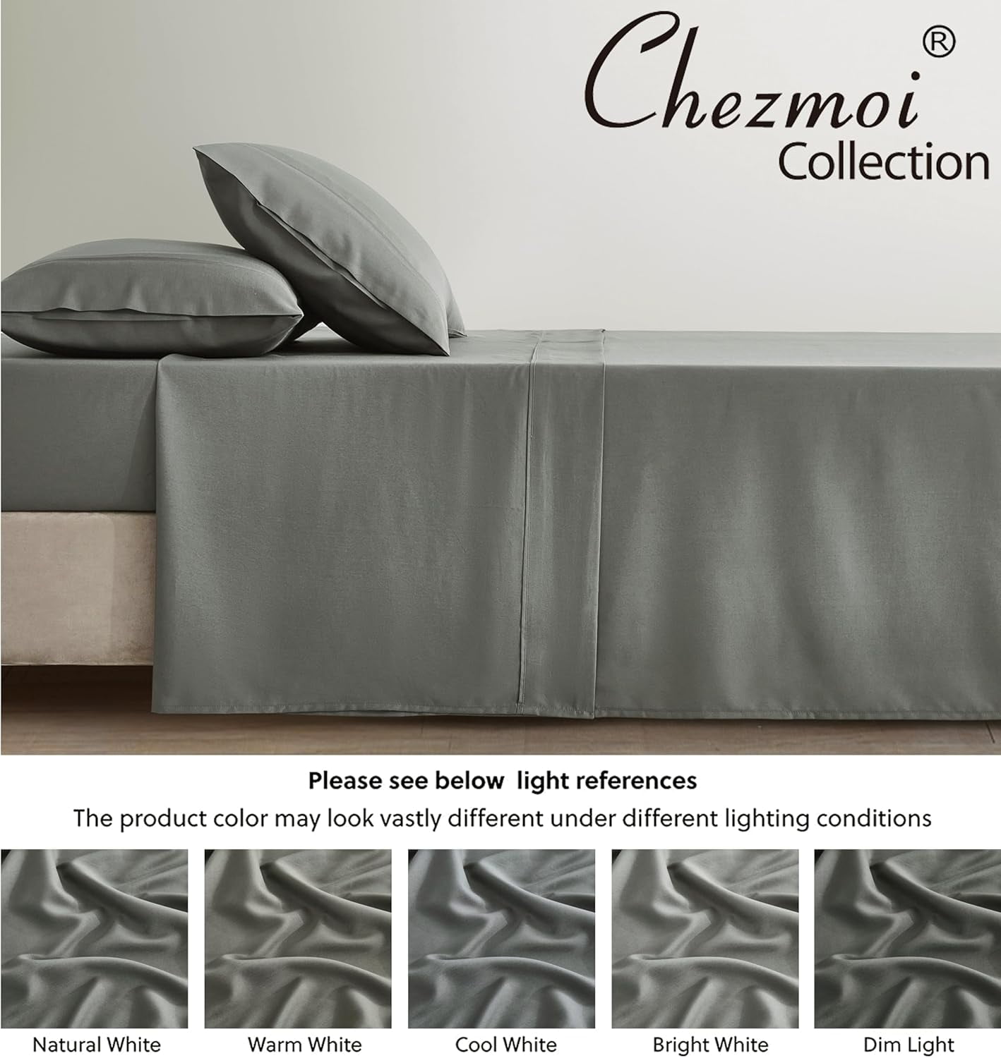Chezmoi Collection 4-Piece Stone Washed Full Sheet Set, Rayon Derived from Bamboo & Polyester Blended, Breathable & Cooling 15-Inches Deep Pocket Sheets & Pillowcases Set, Dark Gray