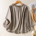 thumbnail image 5 of Warop Cotton Linen 3/4 Sleeve Top for Women Casual Retro Embroidery Turn-Down Collar Blouses, 5 of 9