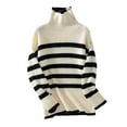 thumbnail image 2 of Zedker Elegant Striped Lapel Collar Casual Women'S Long Sleeve Pullover Sweaters with Shoulder Button,Comfy Loose Knitted Fall Clothes,Beige,L, 2 of 9