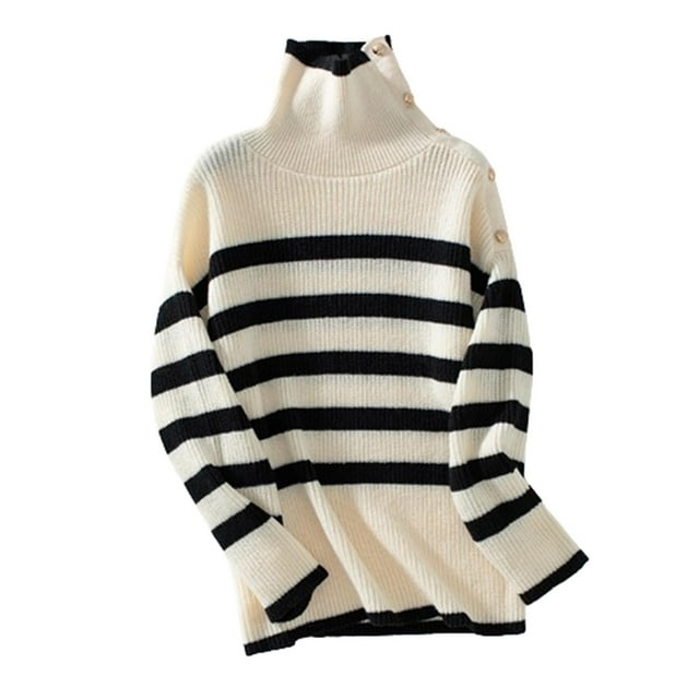 Cardigan pour Femmes, Pulls pour Femmes, Cardigan d'Hiver Ample à Rayures Tricoté à Col Rond Manches Longues, Cardigans pour Femmes, Hauts à Manches Longues pour Femmes