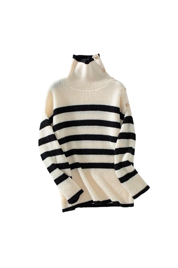 Sweaters for Women Acrylic Crew Neck Ribbed Pullover Striped Lapel Fashion Casual Loose Long Sleeve Tops Warm Fall Winter Clothes