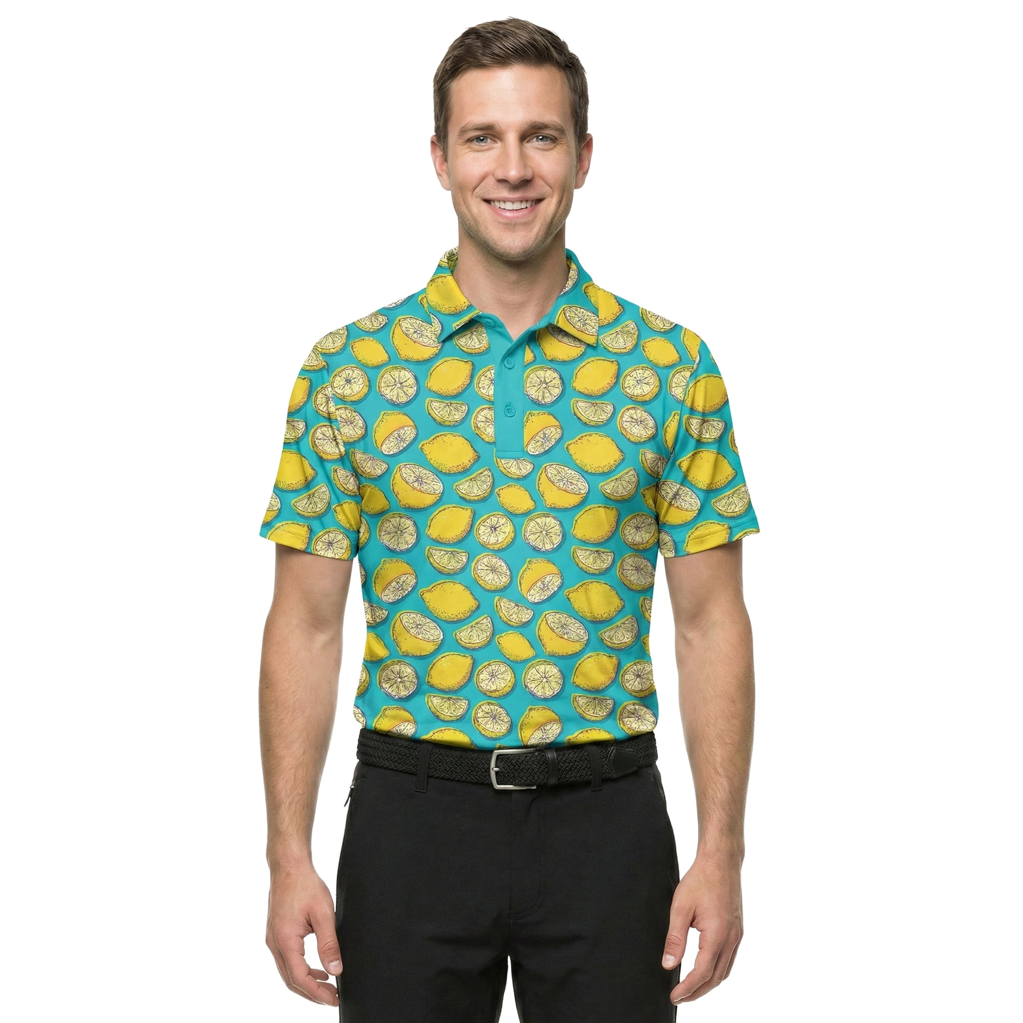 Birdie Bound Men's and Big and Tall Men's Lemon Print Polo Shirt, Sizes XS-4XLT