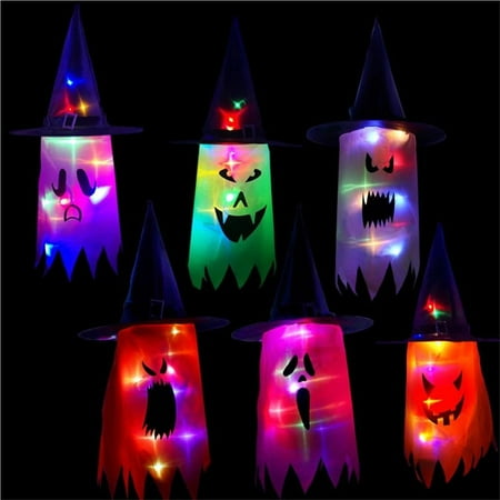 

SANAG 6PCS Halloween Decoration Witch Hats Hanging Glowing LED Hat Cosplay Costume Accessories for Windows Ceilings Trees