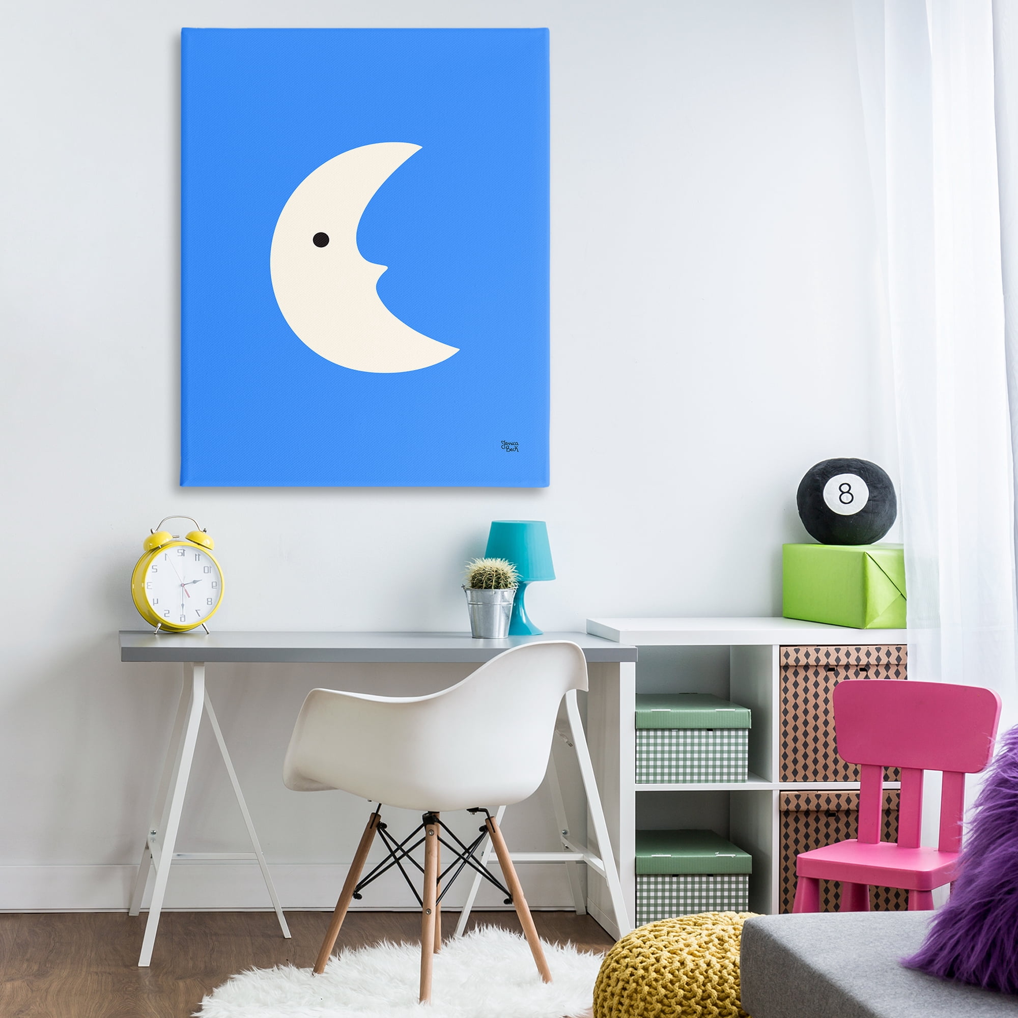 Stupell Industries Blue Crescent Moon Face Landscape & Nature Painting Wrapped Canvas Art Print Wall Art, 36 x 48