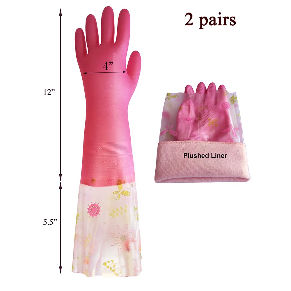 2 Pairs of Household Cleaning Reusable Gloves, Supersoft Latex with