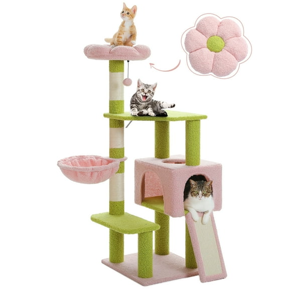 PAWZ Road 47" Flower Cat Tree with Sisal Scratching Post Cute Condo for Indoor Medium Cat Pink