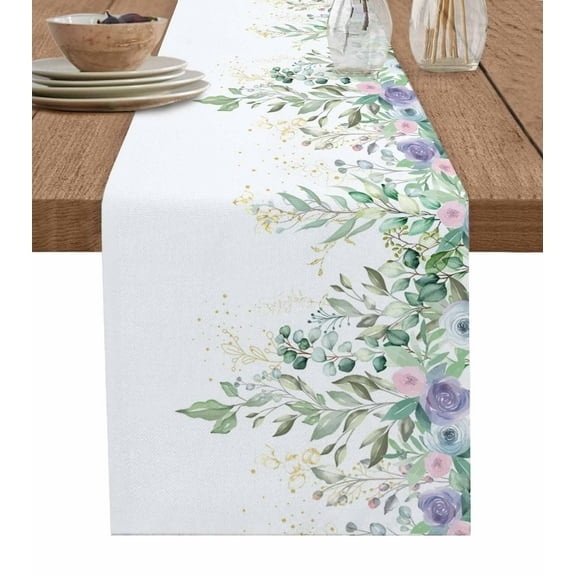 Farmhouse Eucalyptus Leaves Burlap-Cotton Table Runner 72 Inches Long,Spring Floral Botanical Farmhouse Table Runners,Outdoor Dining Tablecloths Decor for Baby Shower Party Wedding 18x72