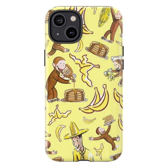 Curious Monkey Pancakes Phone Case, Fun Banana Cartoon Pattern Cover for iPhone 17 16 15 14 13 12 11 Pro Max Mini