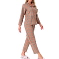 thumbnail image 4 of INSPIRE CHIC Conjunto de Pijamas de Mujer a Cuadros de Manga Larga con Pantalones y Botones, con Bolsillos, Color Marrón, 4 of 6