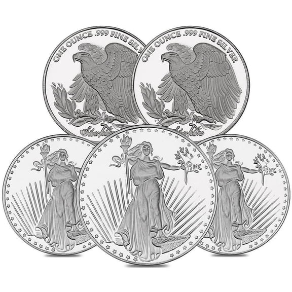 Lot of 5 - 1 oz SilverTowne Saint-Gaudens Silver Round .999 Silver
