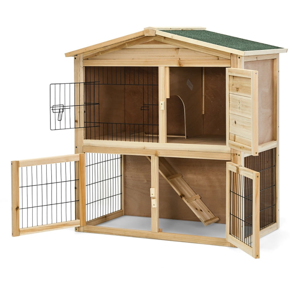 35 Inch Wooden Chicken Coop with Ramp, Rabbit Hutch for Cats, Rabbits, Bunnies, Guinea Pigs
